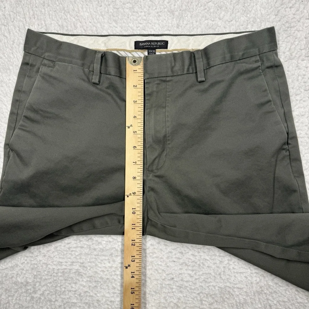 Banana Republic Aiden Slim Fit Chino Pants Olive Green Tapered Leg Men's 33x30 - Picture 9 of 13